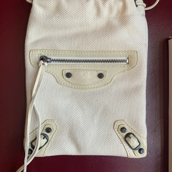 Balenciaga Paris Motorcross Drawstring New Off White Leather trim Pouch - Picture 7 of 7